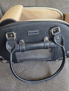 Black Small Pet Carrier Tote with Beige Interior
